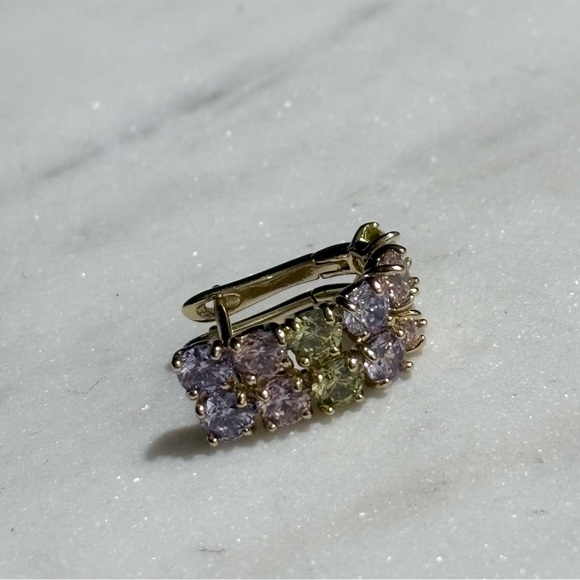 Multicolor Pastel Purple Pink Yellow Gemstone Hoop Gold Tone Earrings - Picture 12 of 15